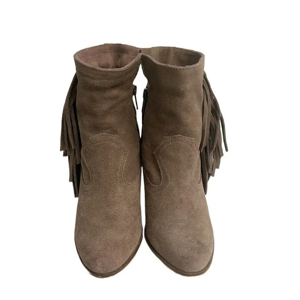 Steve‎ Madden Pallas Boho Taupe Suede Ankle Booties Bohemian Women's Size 5.5M